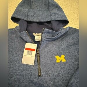 Nike Michigan Wolverines 1/4 zip Blue Hooded Sweatshirt with Yellow M Logo
